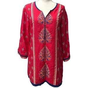 Sabhyata Red Tunic Top Women’s L Boho Ethnic Festival Peasant Blouse Kurti Artsy